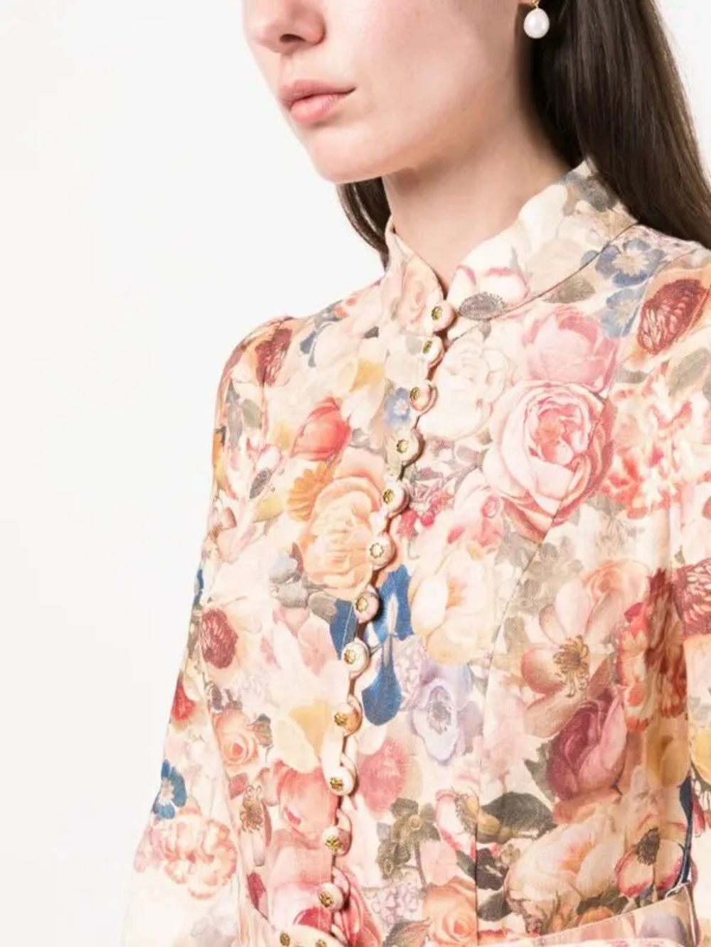 Zimmermann Hypnotic Buttoned Linen Midi Dress Cream Peony - Picture 4 of 7